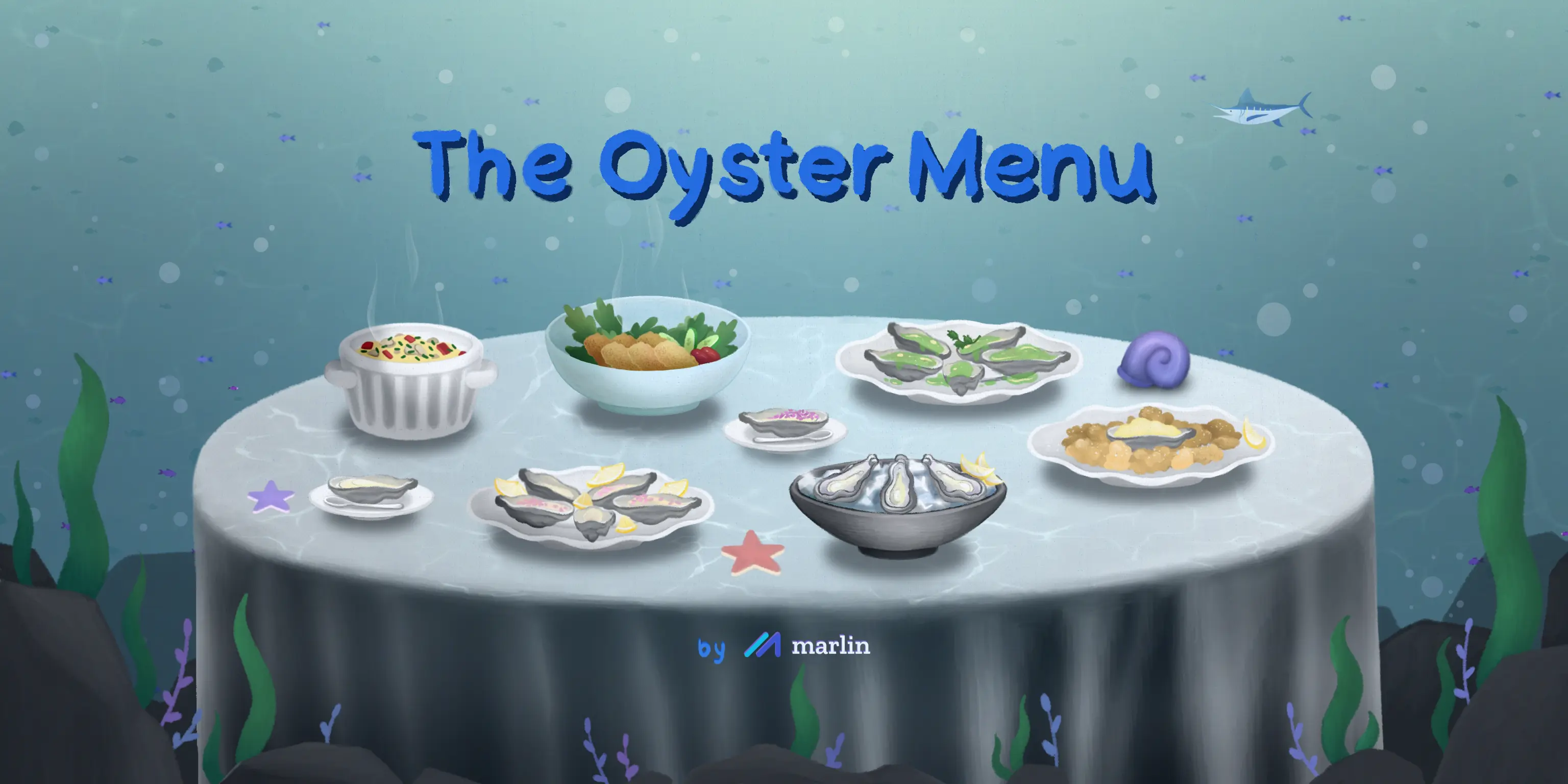 in deep sea with dining menu